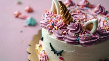 AI generated A Unicorn Cake with Pink Frosting and copy space photo