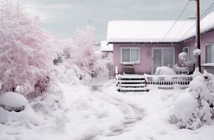 AI generated an empty winter season yard covered in white snow photo