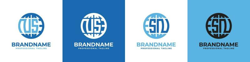 Letter NS and SN Globe Logo Set, suitable for any business with NS or SN initials. vector