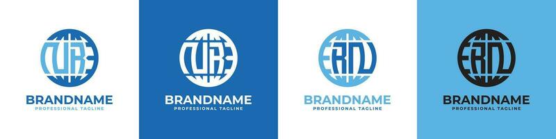 Letter NR and RN Globe Logo Set, suitable for any business with NR or RN initials. vector