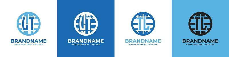 Letter LT and TL Globe Logo Set, suitable for any business with LT or TL initials. vector