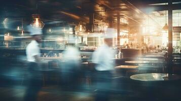 AI generated Generative AI, busy chefs working on the restaurant kitchen in motion blur, speed photo