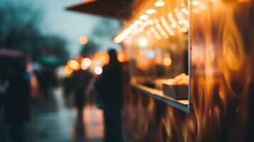 AI generated Generative AI, Food truck street festival, blurred lights background, atmospheric bokeh, muted colors photo