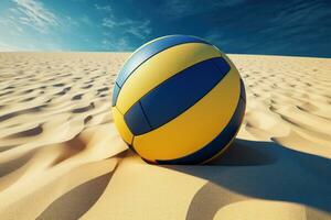 AI generated a volleyball ball lay at the base of sand on a beach photo