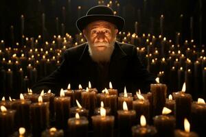 AI generated a large man sitting next to some candles photo
