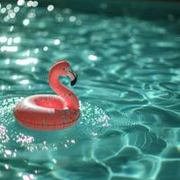 ai generado un nadando piscina con un inflable flamenco flotante en el agua foto