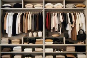 AI generated are organized neatly in a closet photo