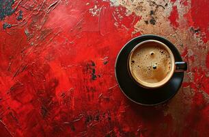 AI generated a cup of coffee is placed on a red background photo