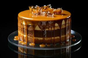 AI generated caramel caramel cake, impressive panoramas, exquisite craftsmanship photo