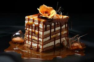 AI generated caramel caramel cake, impressive panoramas, exquisite craftsmanship photo
