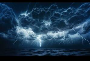 AI generated clouds and lightning on dark background photo