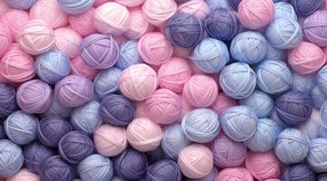 AI generated a group of yarns in various colors over a pink background photo