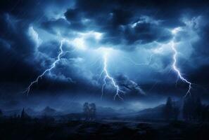 AI generated clouds and lightning on dark background photo