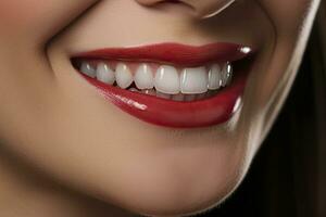 AI generated Close up of a smile with nice white teeth. AI Generated photo