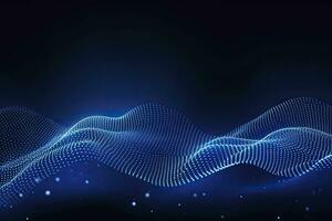 AI generated Dynamic blue particle wave. Abstract sound visualization. Digital structure of the wave flow of luminous particles. AI Generated. photo