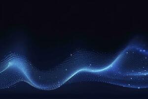 AI generated Dynamic blue particle wave. Abstract sound visualization. Digital structure of the wave flow of luminous particles. AI Generated. photo