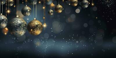 AI generated Indoor Christmas ball decoration and bokeh background. AI Generated photo