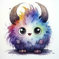 AI generated Watercolor cute monster on white background. AI Generated photo