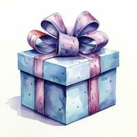 AI generated Watercolor birthday present with bow isolated on white background.  AI Generated photo