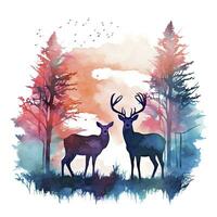 AI generated Colorful Deers in Forest. T-shirt design. AI Generated photo