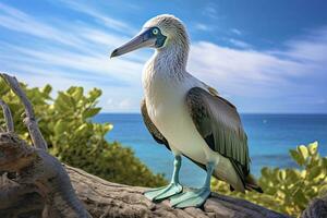 AI generated The rare blue-footed booby rests on the beach. AI Generated photo