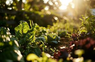 AI generated the home garden is filled with green vegetables photo