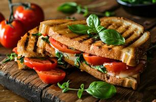 AI generated grilled goat cheese sandwich with roasted tomatoes photo