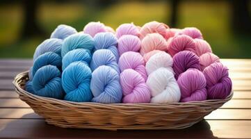 AI generated pink, purple and blue yarn photo