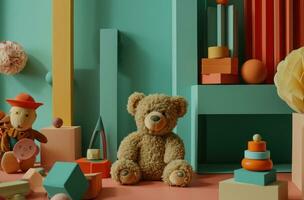 AI generated toys, bears and toys in the foreground photo