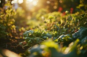 AI generated the home garden is filled with green vegetables photo