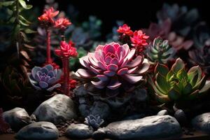 AI generated succulents and rocks in the garden photo