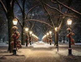 AI generated photo of a winter park in big city,