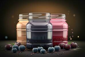 AI generated yogurt and jelly is in a jar with blueberries, photo