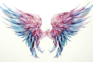 AI generated Beautiful magic watercolor blue pink wings. AI Generated photo