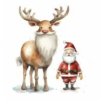 AI generated Cute Santa Claus standing with reindeer. AI Generated photo