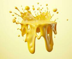 AI generated Cheese sauce splashing in the air with cheddar cheese, 3d rendering. Generative AI photo