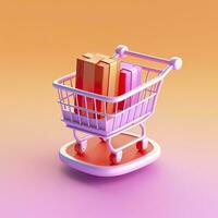 AI generated Light Orange and Pink Shopping Cart with Gift Box Icon. AI Generative photo