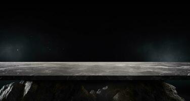 AI generated stone table in space with black background photo