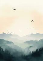 AI generated the birds in the sky, mountain and mountains photo