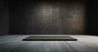 AI generated an empty room with black wall and marble floor, photo