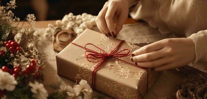 AI generated women wrapping gifts, photo