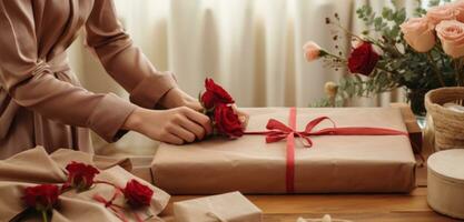 AI generated women wrapping gifts, photo