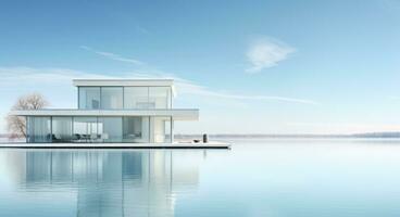 AI generated modern living in a lake house, photo