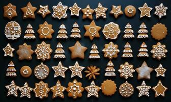 AI generated christmas ginger cookies with shapes, photo