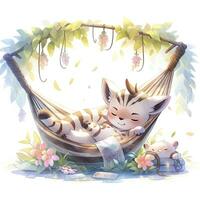 AI generated A sleepy baby zebra in a hammock. watercolor illustrations. AI Generated photo