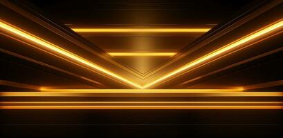 AI generated geometrical neon stripes with straight lines gold line background, photo