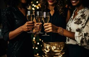 AI generated group women toasting christmas in christmas fashion, photo