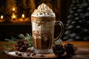 AI generated a chocolate drink made of crushed chocolate and covered with cream photo