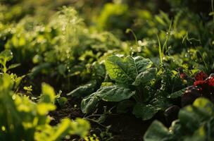 AI generated the home garden is filled with green vegetables photo