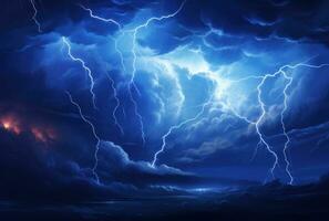 AI generated clouds and lightning on dark background photo
